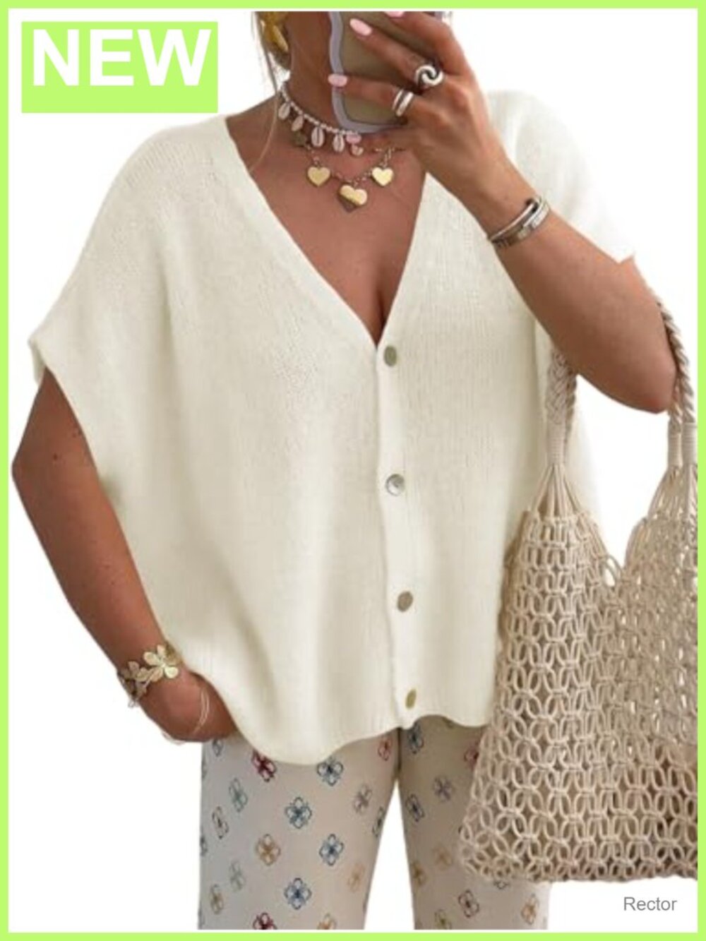 Oversized Knitted Batwing Cardigan V-Neck Button Down Loose Fit